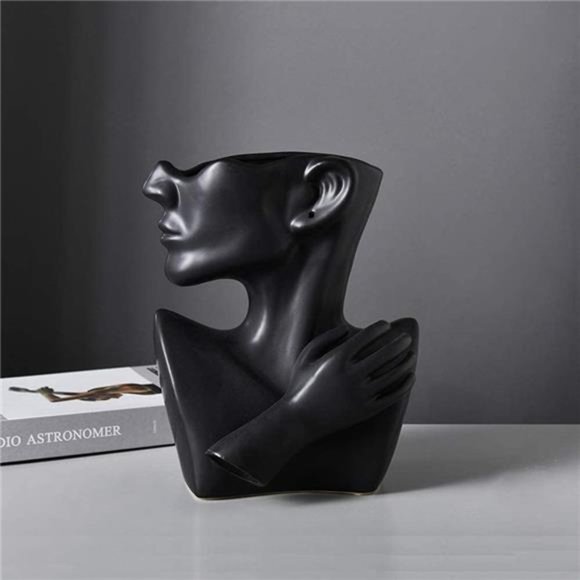 Ceramic Greek Statue Face Vase Black Creative Head Sculpture for Home Decoration - Picture 1 of 5